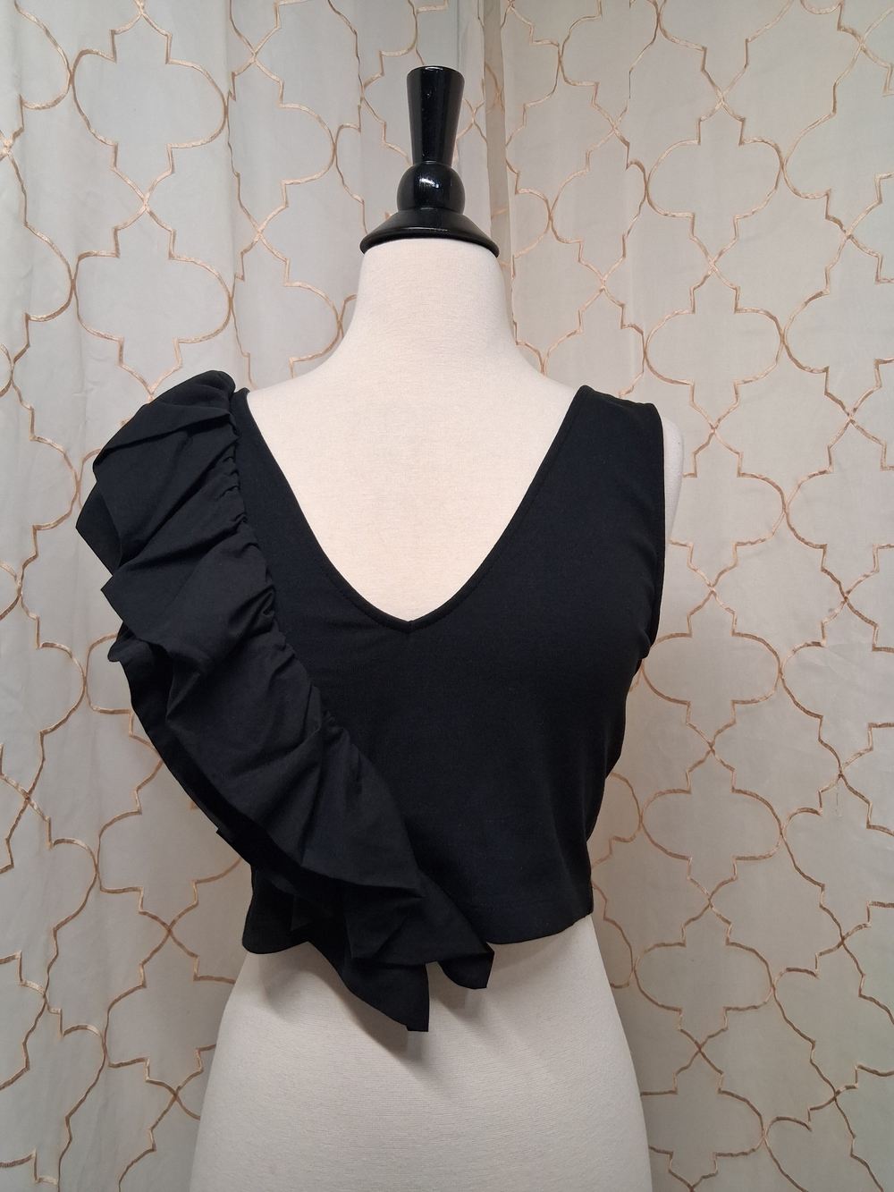 Zara Black One-Shoulder Ruffle Crop Top